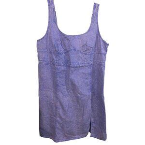Purple Denim Stonewashed Overall Sleeveless Dress Size 26 Side Zip Side Pockets